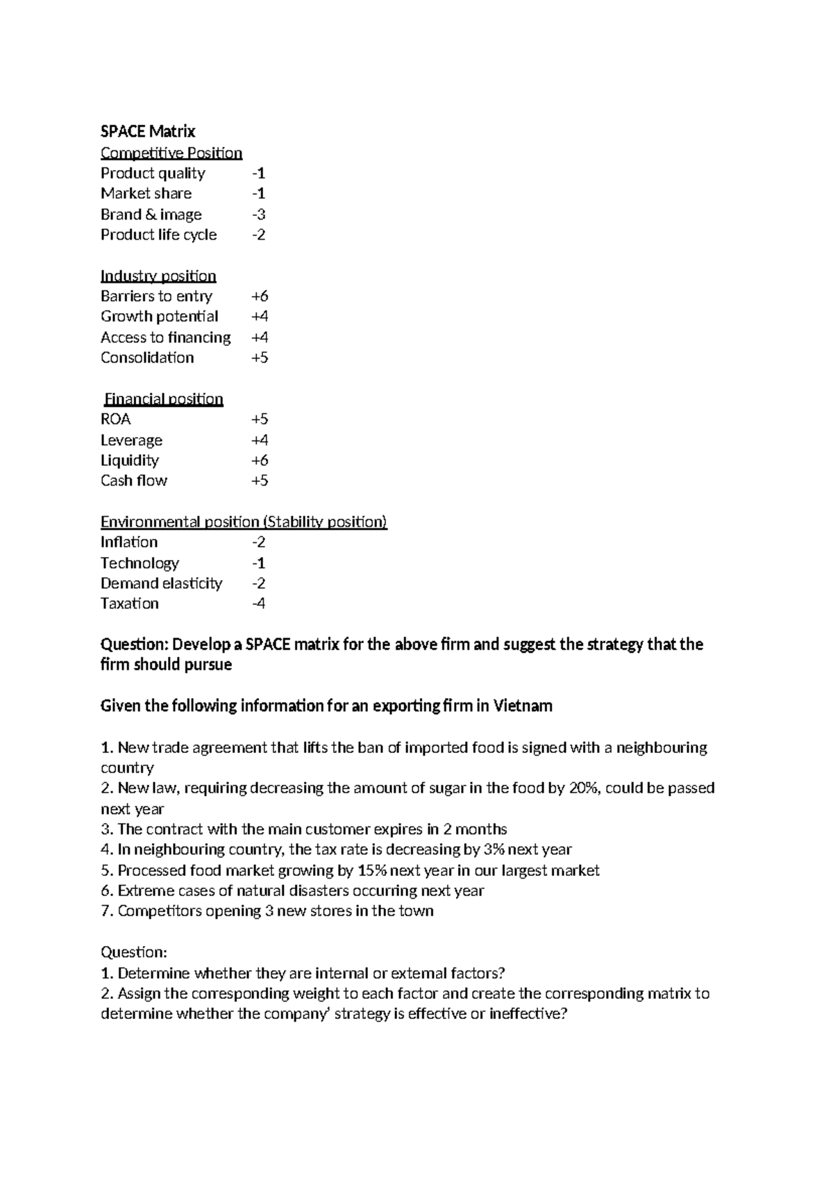 IBS Case Study: Developing a SPACE Matrix for Competitive Strategy ...