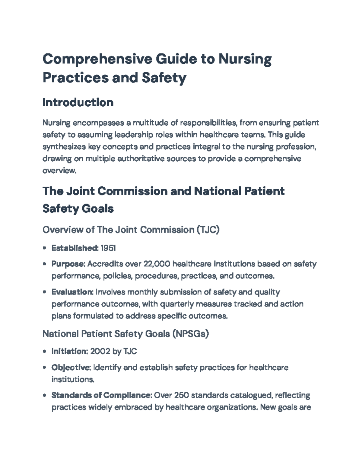 Comprehensive Guide to Nursing Practices and Patient Safety (NUR 101 ...