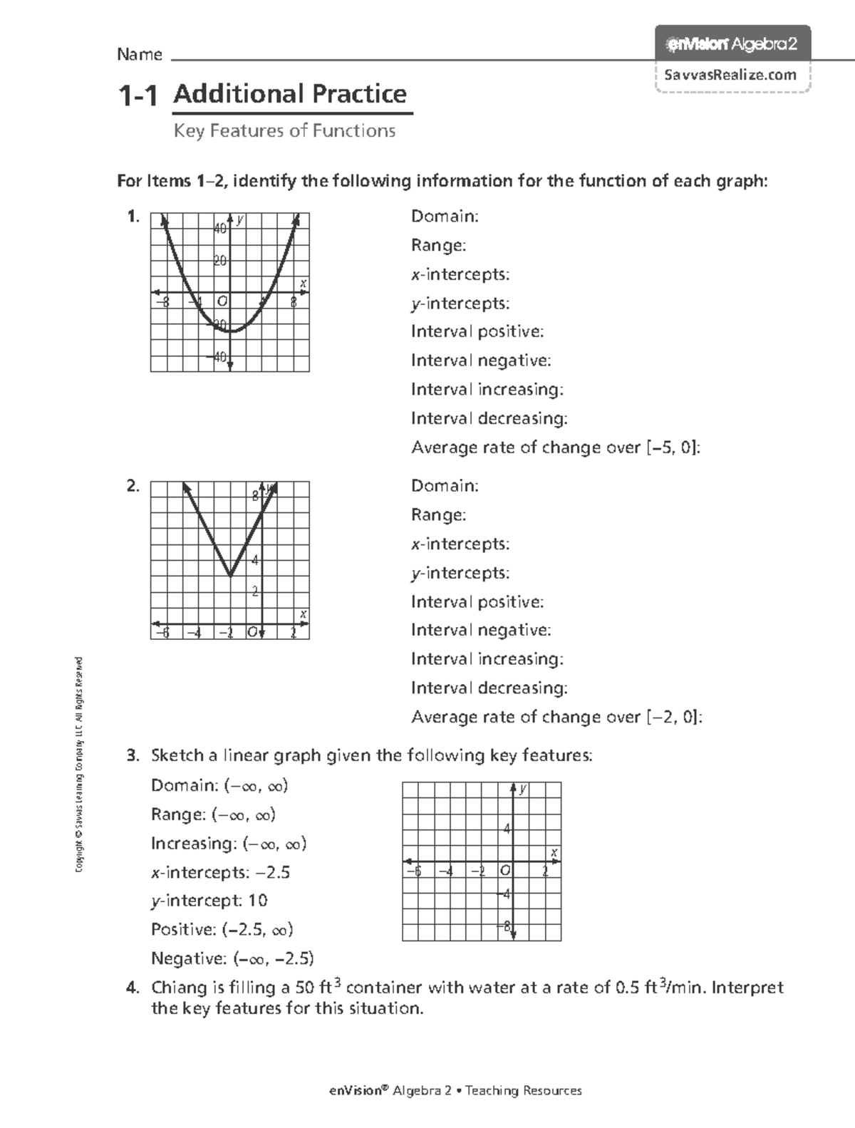 Algebra 2: Key Features of Functions - Additional Practice Guide - Studocu