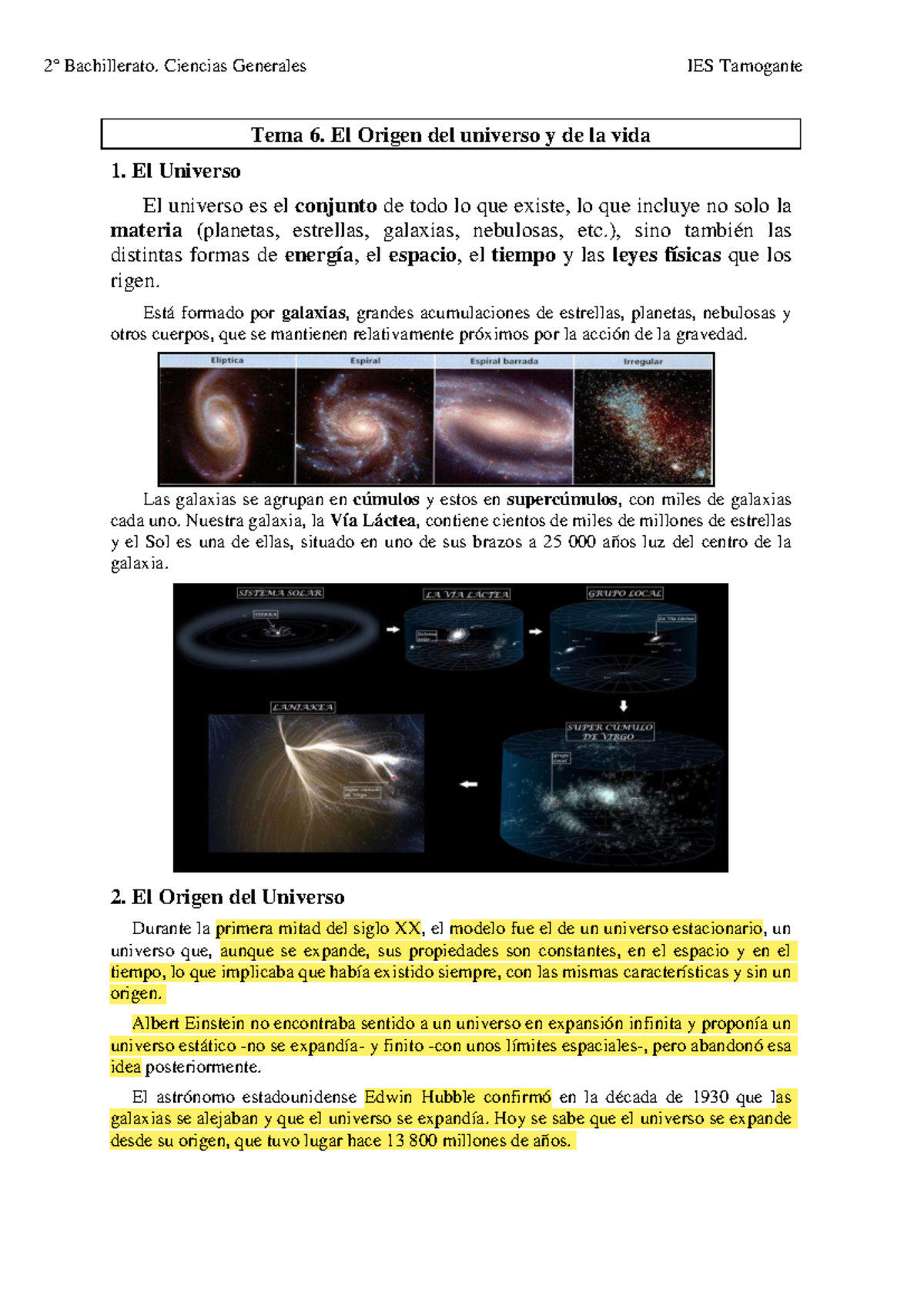 Tema 6. El origen del Universo y la vida II term de sub - Tema 6. El ...