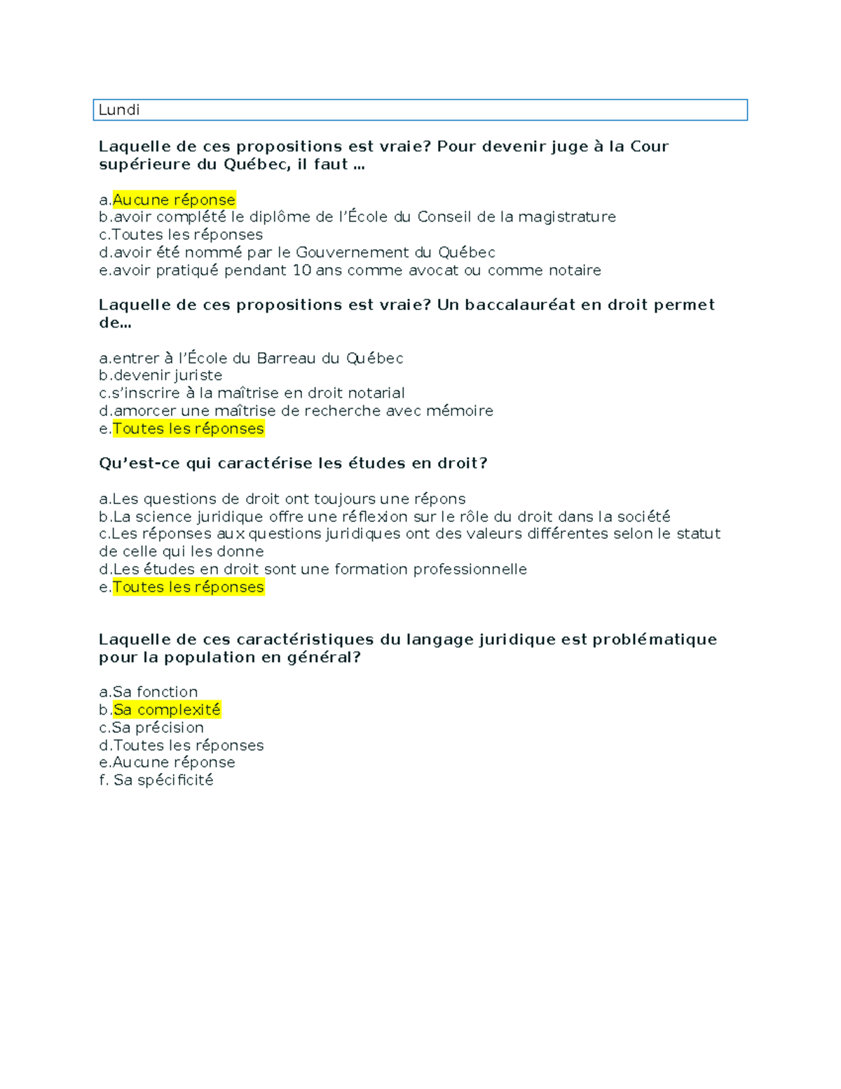 Quiz de droit - Module DRT101: Concepts Fondamentaux du Droit - Studocu