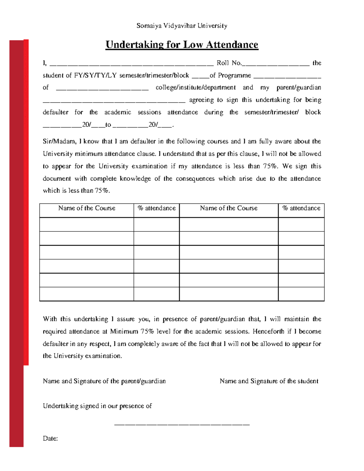 46A COE Low Attendance Undertaking Form - 17 Oct 2022 - Studocu