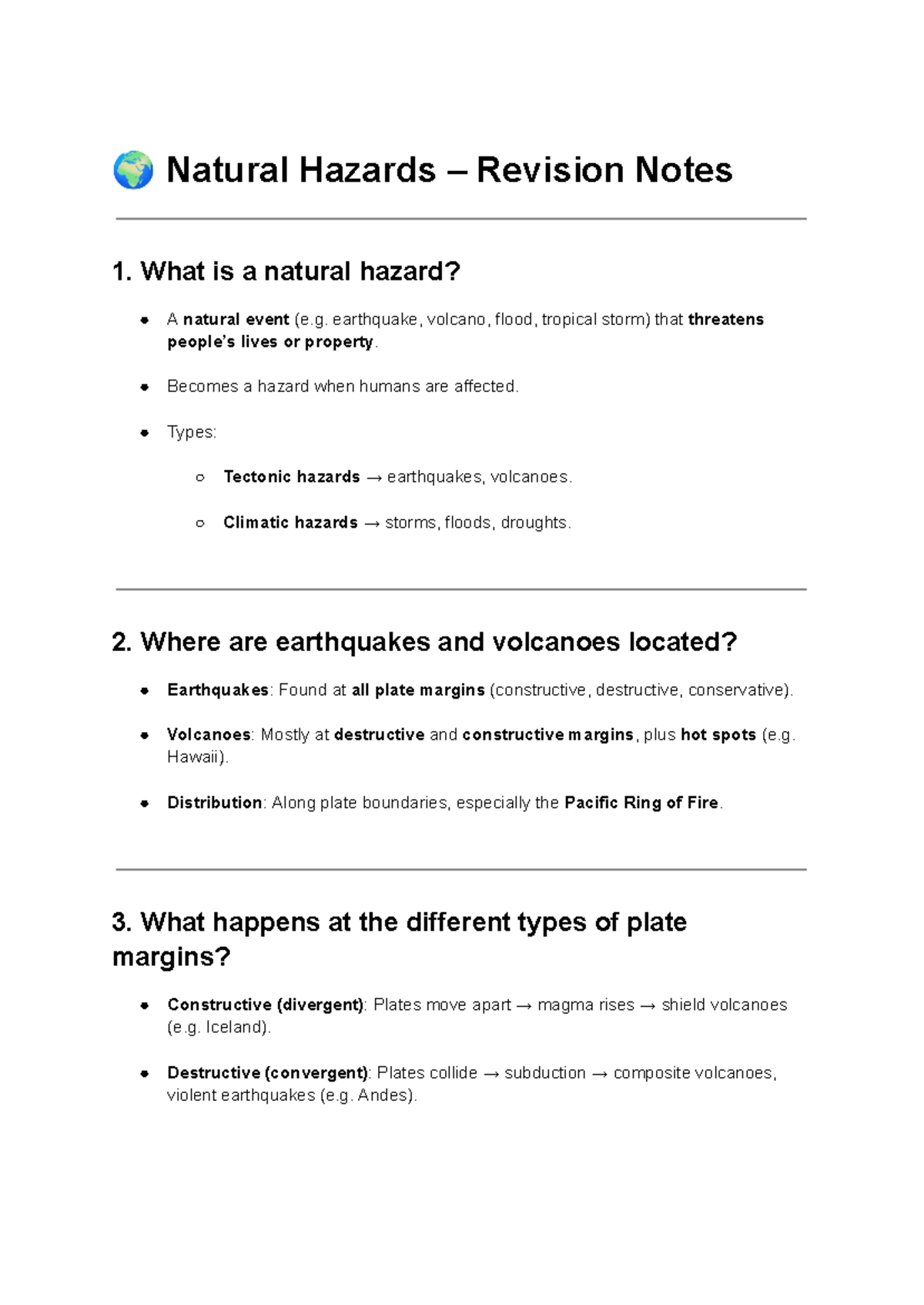 Geography Revision Notes Natural Hazards Tropical Storms Studocu