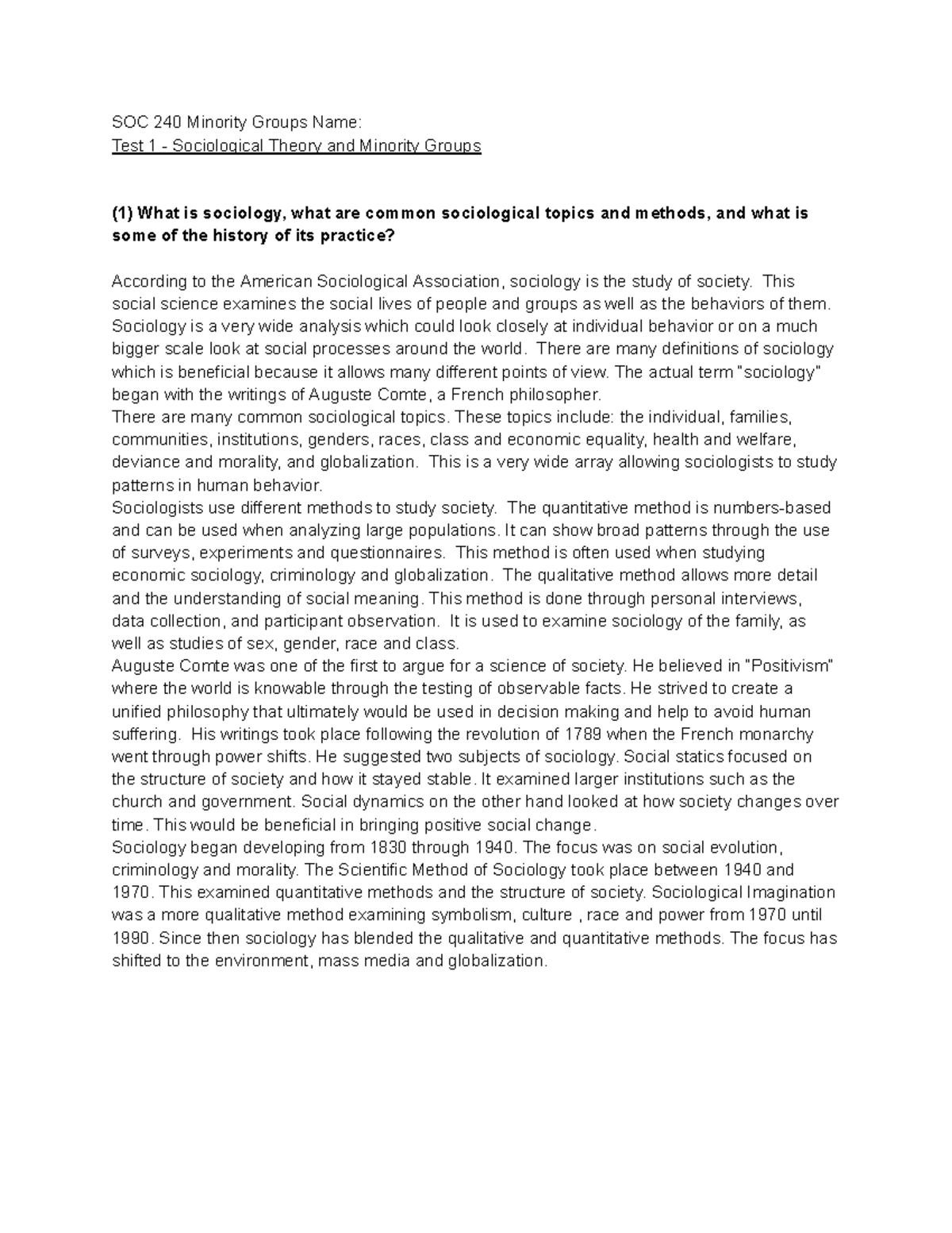 SOC 240 T1 - Lecture Notes on Minority Groups & Sociological Theory ...