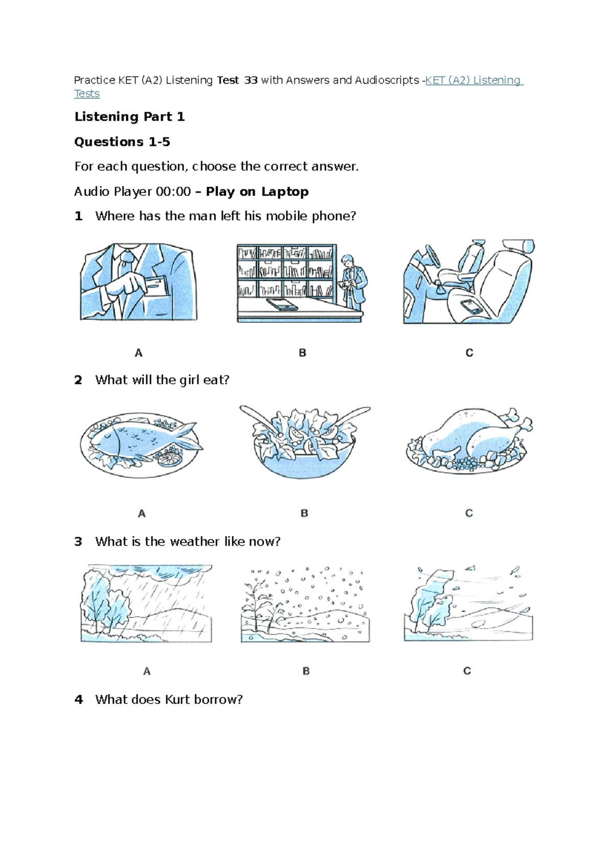 Practice KET (A2) Listening Test 33 - Questions & Answers - Studocu