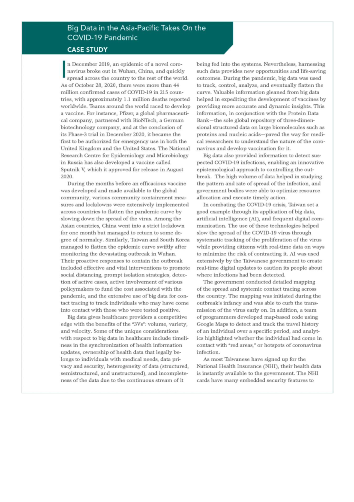 Big Data in the Asia Pacific: A Case Study on COVID-19 Management - Studocu