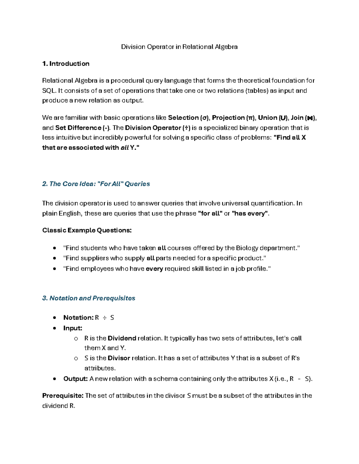 Division Operator in Relational Algebra: A Comprehensive Guide - Studocu