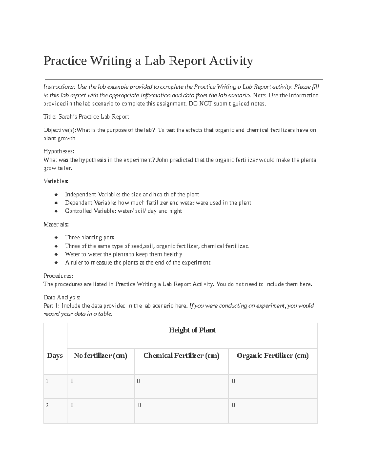 Lab report example - ajajaajajaajaja - Practice Writing a Lab Report ...