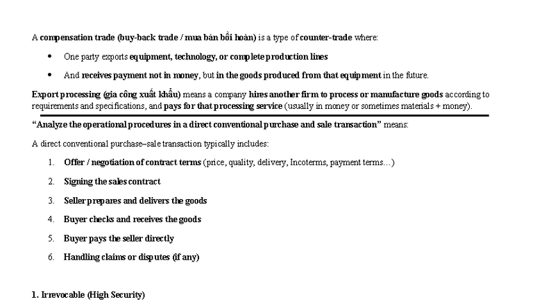 Compensation Trade and Export Processing Overview (Course Code: MKT101 ...