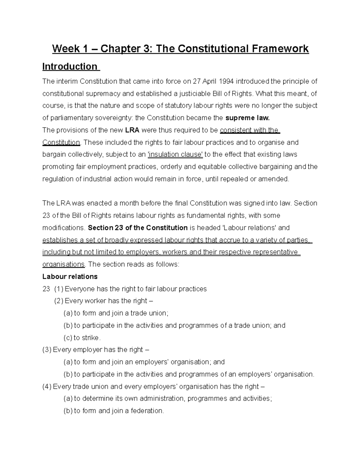 Collective Labour Law Notes: Constitutional Framework & Rights Overview ...