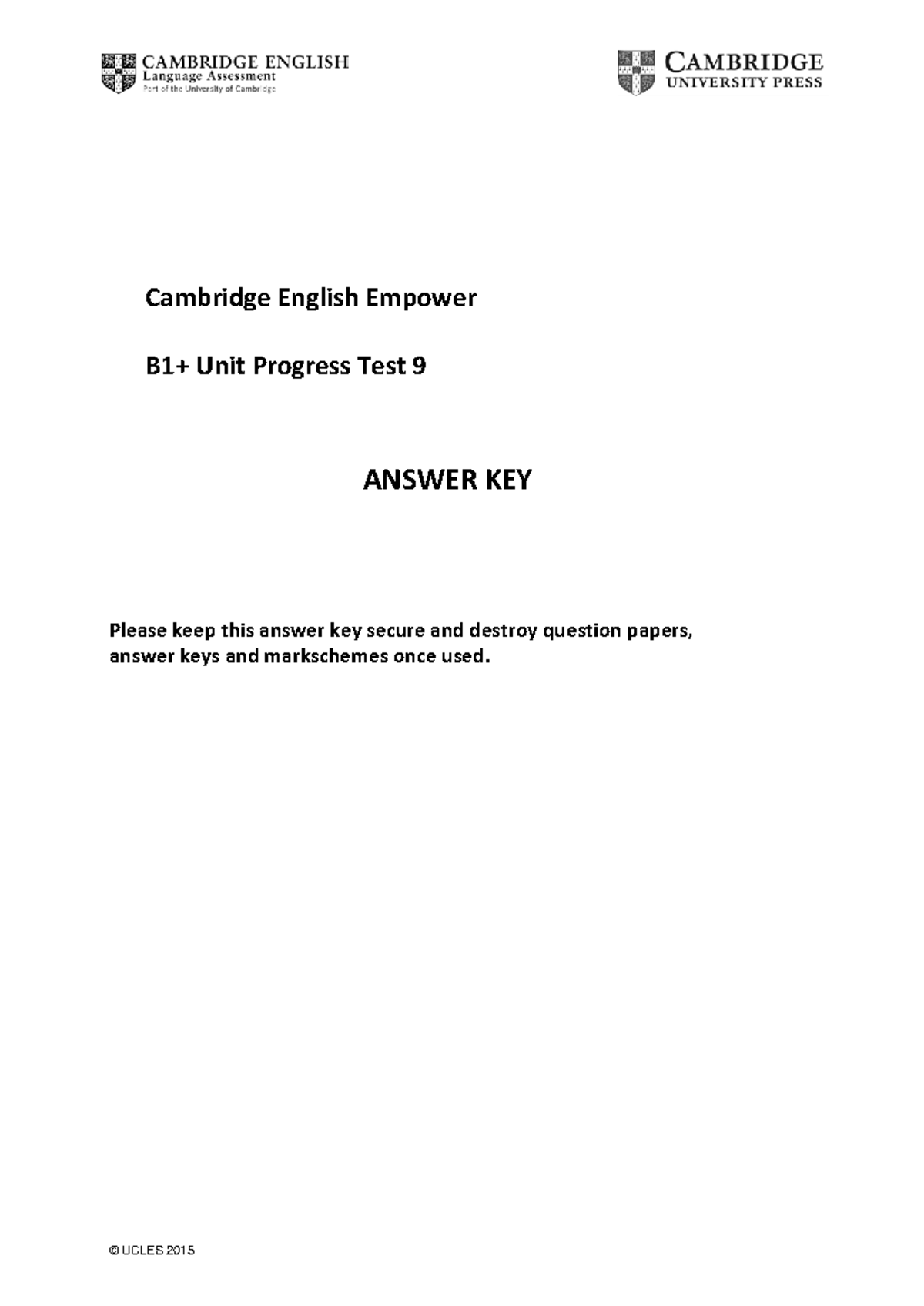 Cambridge English Empower Unit 9 Progress Test Answer Key - Studocu