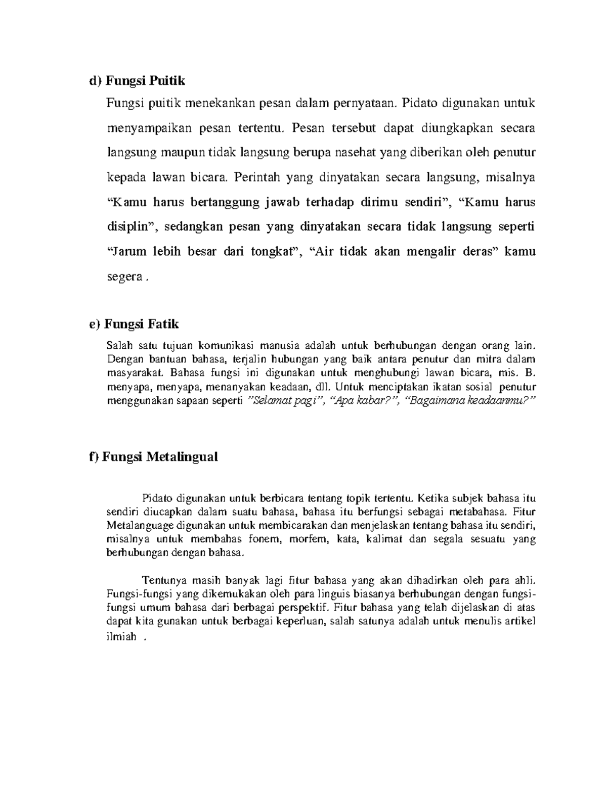Fungsi Puitik dan Fatik dalam Bahasa: Analisis Mendalam - Studocu