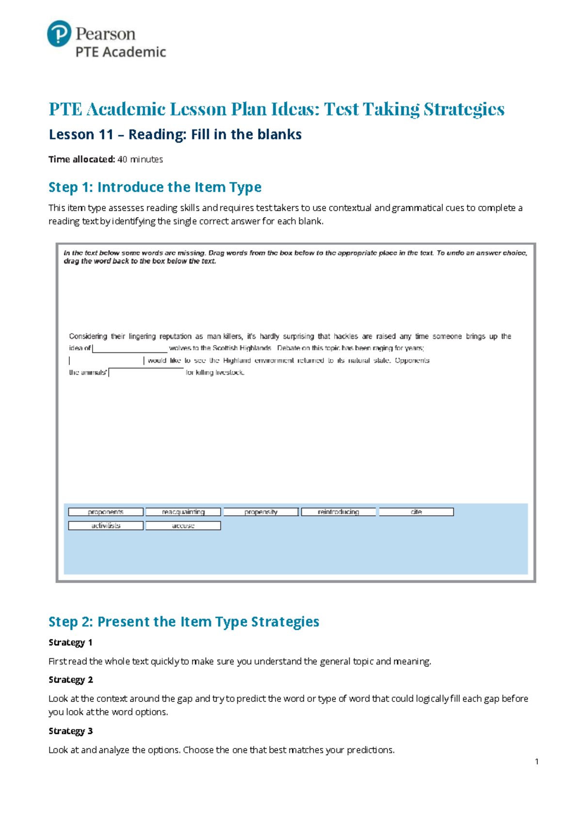 PTEA Lesson 11: Reading Fill-in-the-Blanks Strategies - Studocu