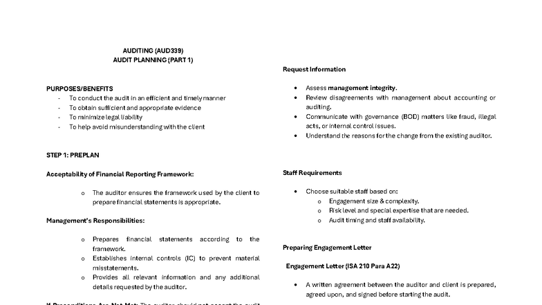 Final Exam Notes for AUD339: Audit Planning and Risk Assessment - Studocu
