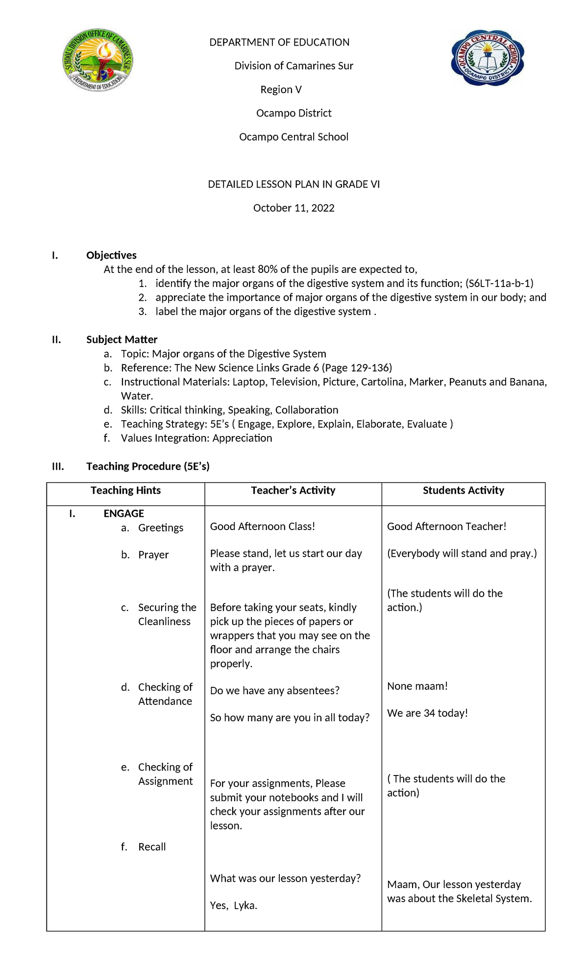 LP FOR Ranking DEMO - This is a lesson plan in science - DEPARTMENT OF ...
