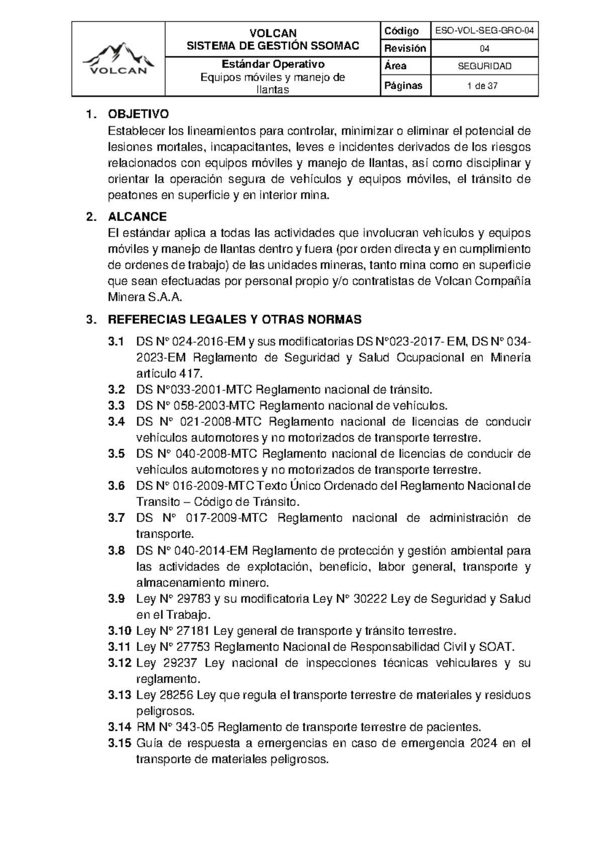 ESO-VOL-SEG-GRO-04 Estándar de Manejo de Equipos Móviles y Llantas - Document Preview