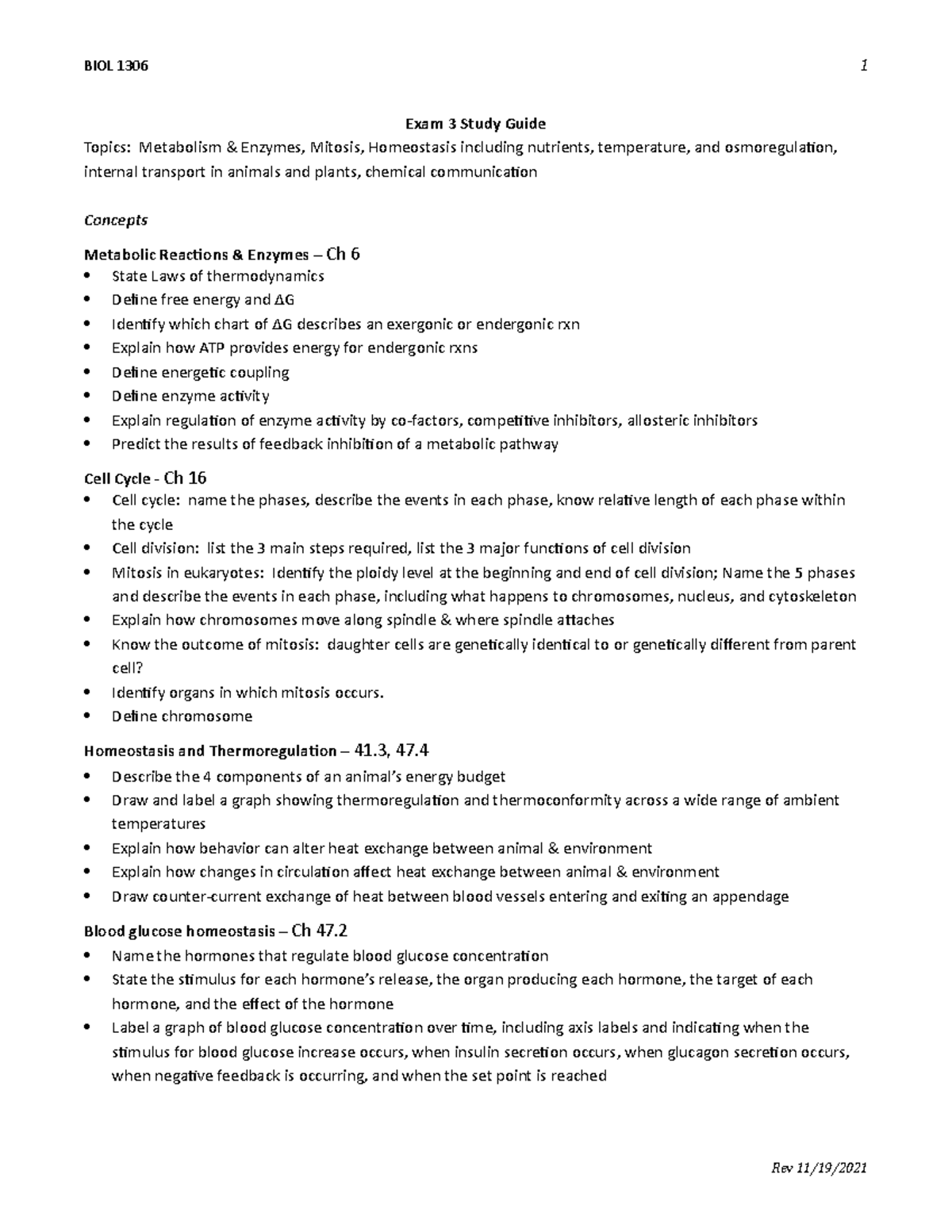 Exam 3 Study Guide F21 - Exam 3 Study Guide Topics: Metabolism ...