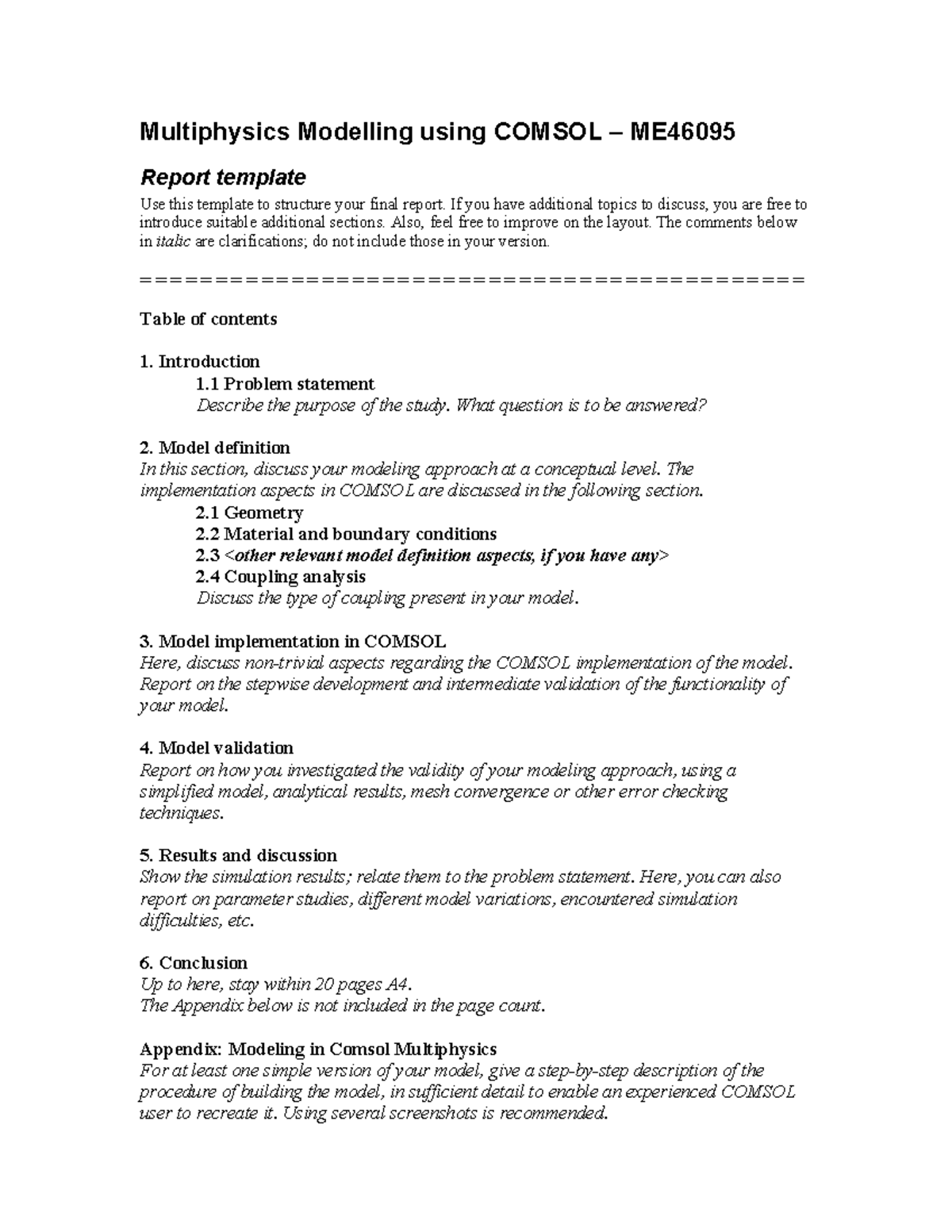 ME46095 Final Report Template for Multiphysics Modelling in COMSOL ...
