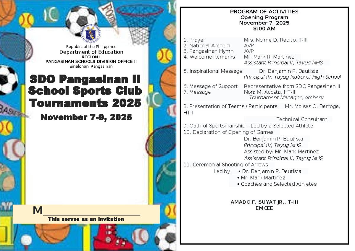 School Sports Tournament 2025 Program of Activities - Studocu