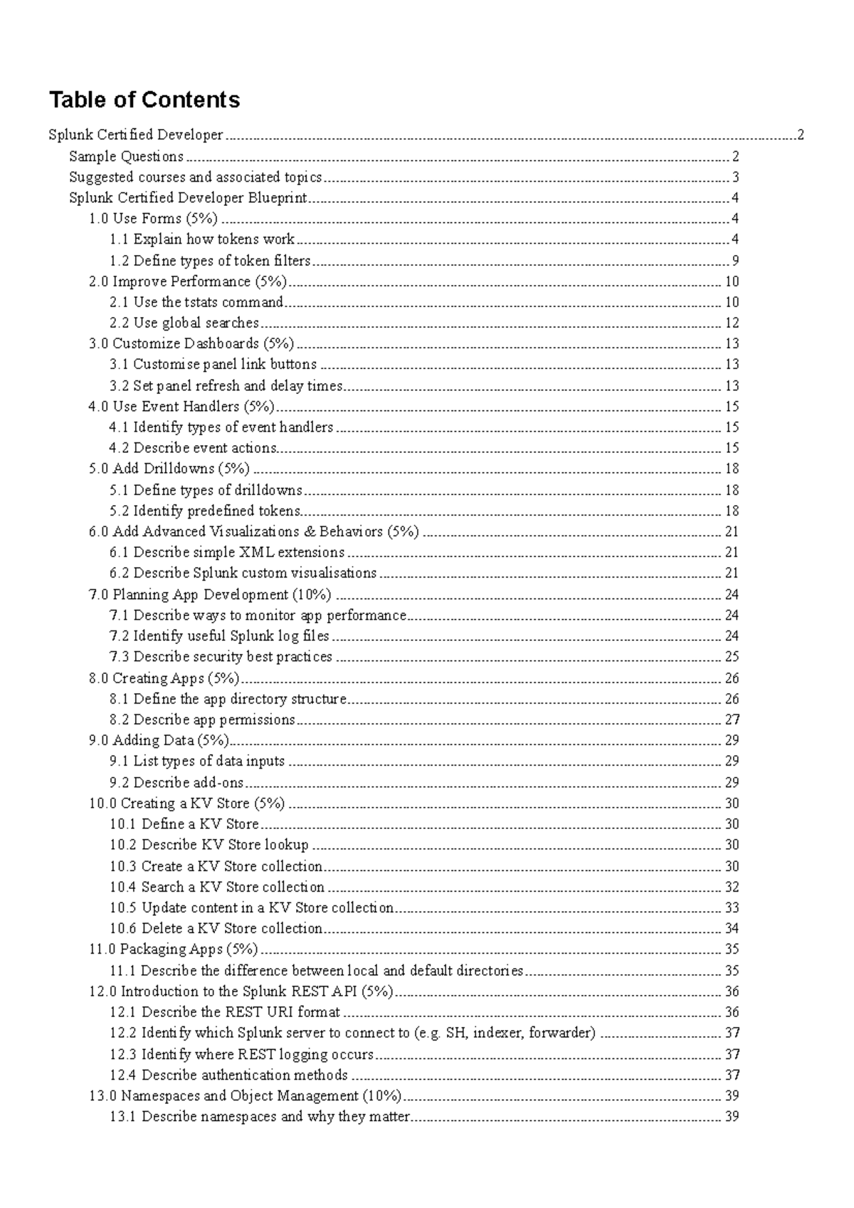 Splunk Certified Developer Study Notes: Key Concepts & Sample Qs - Studocu
