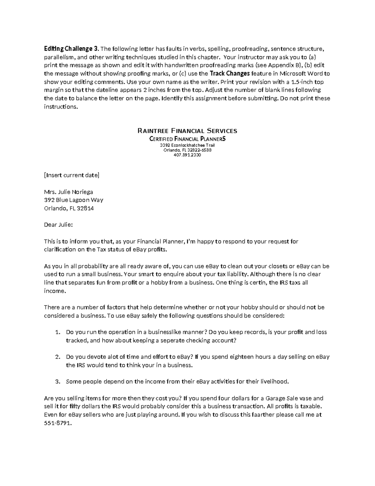 Ch03 Editing Challenge: Letter Revision and Proofreading - Studocu