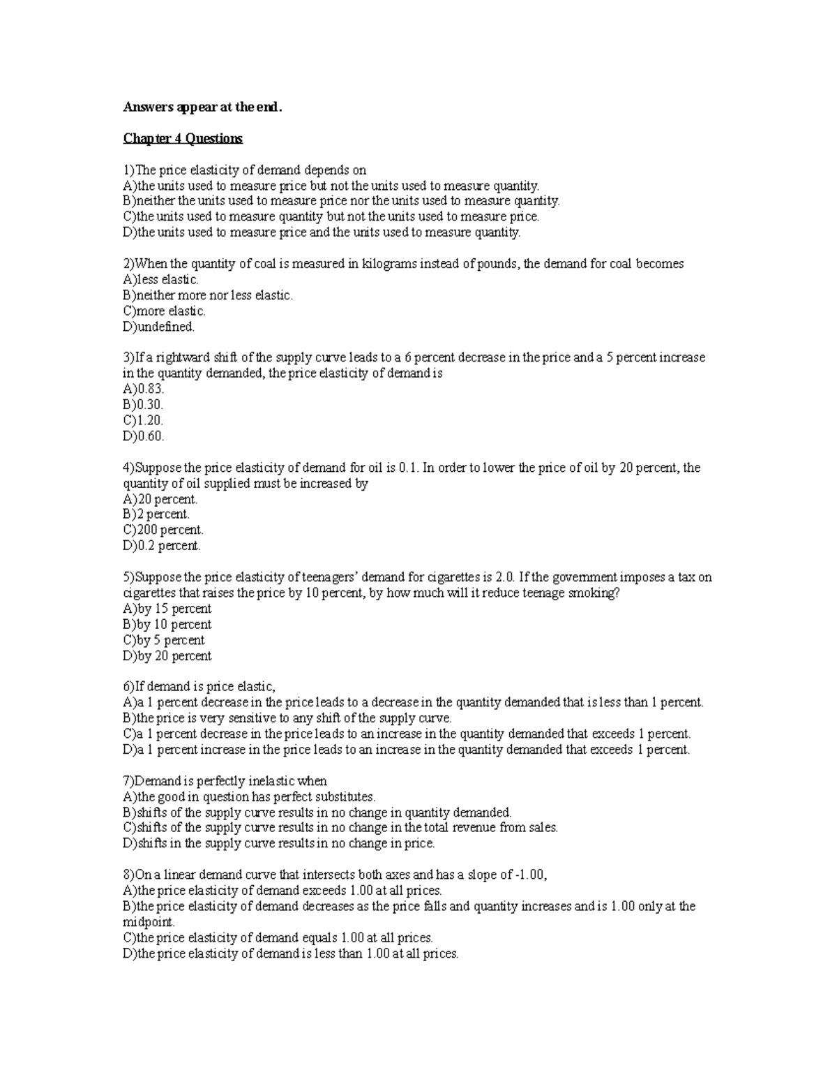 Mic Ch04 Elasticity Exam Sample Questions and Answers - Studocu