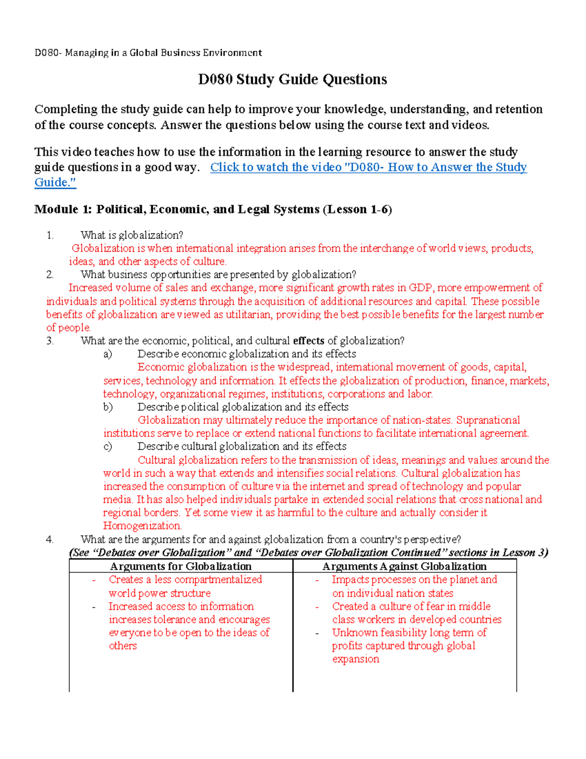 D080 Managing in a Global Business Environment Study Guide - Studocu
