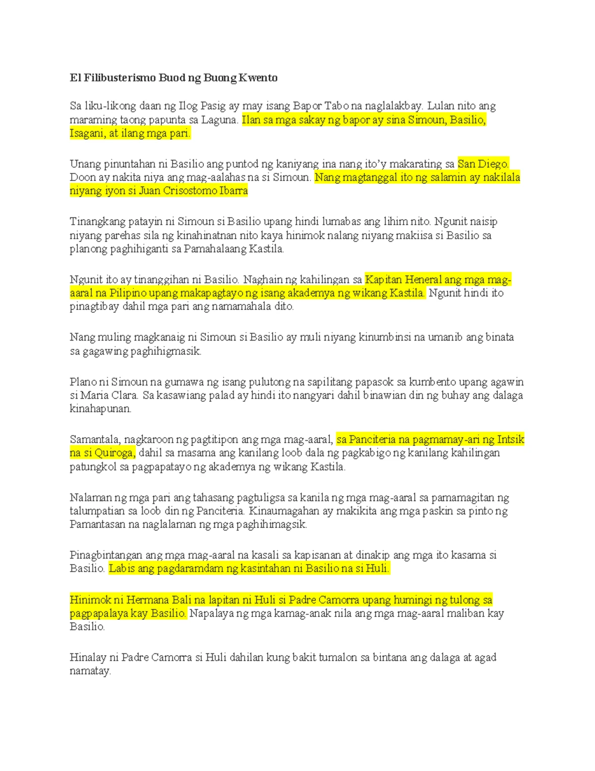 BUOD NG NOLI ME TANGERE - Filipino Literature Summary - Studocu