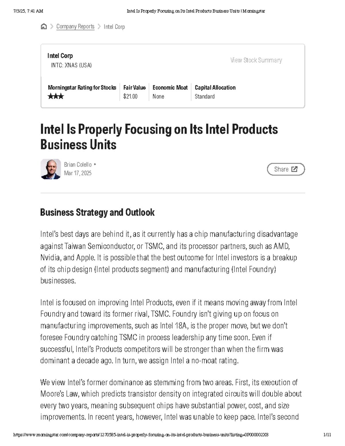 Intel Research Report (INTC) - Focus on Product Business Units 2025 ...