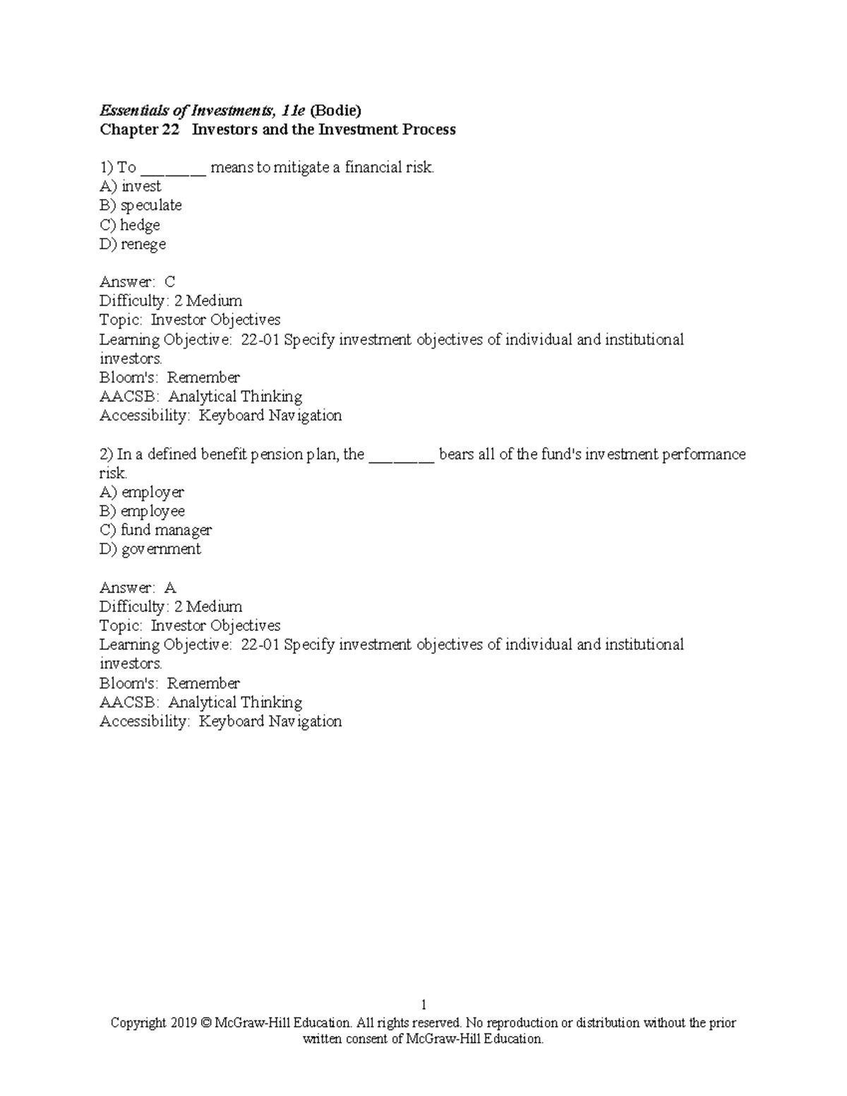 Essentials of Investments, 11e (Bodie) Chapter 22: Investor Objectives ...
