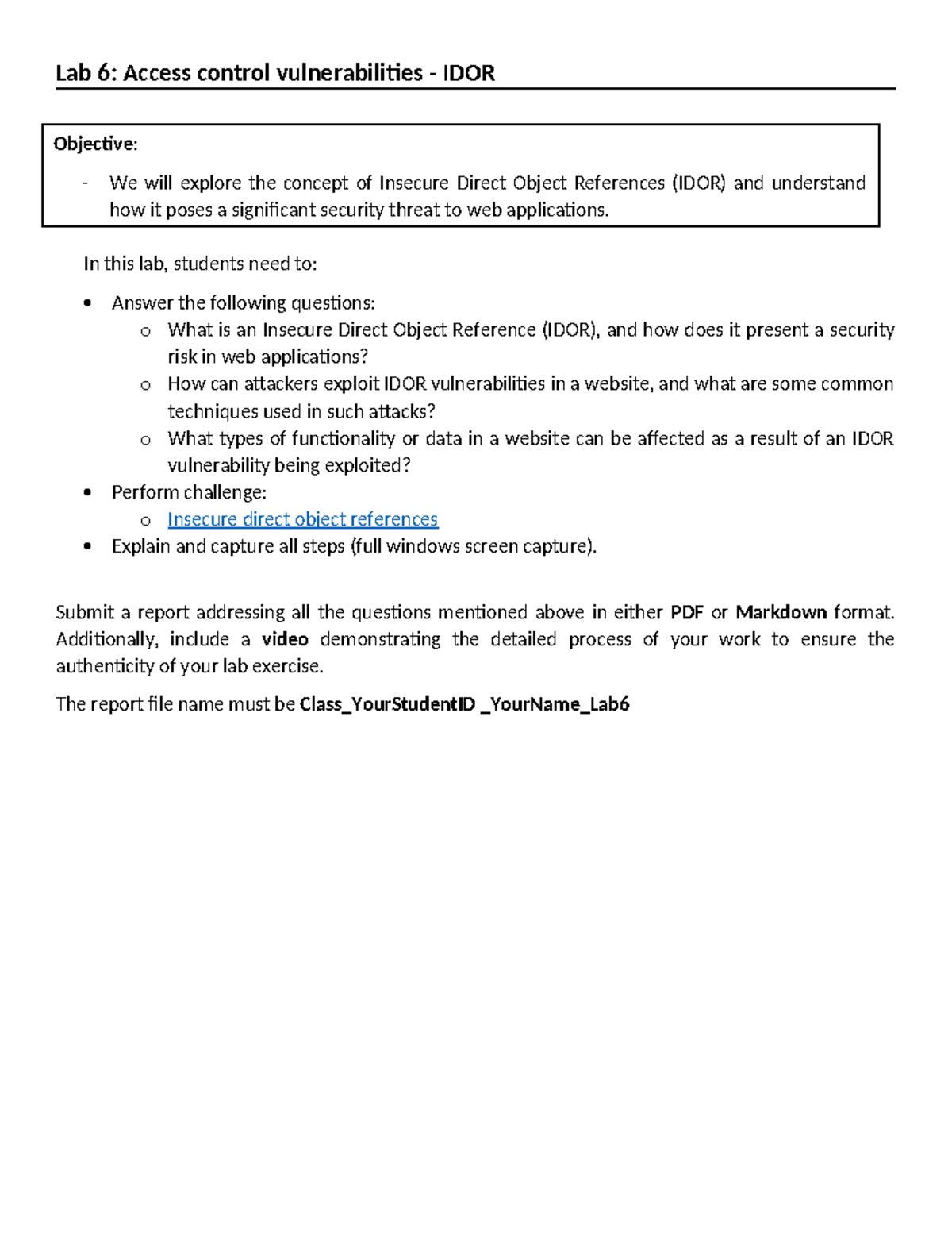 Lab 6: Exploring IDOR Vulnerabilities in Access Control - Studocu