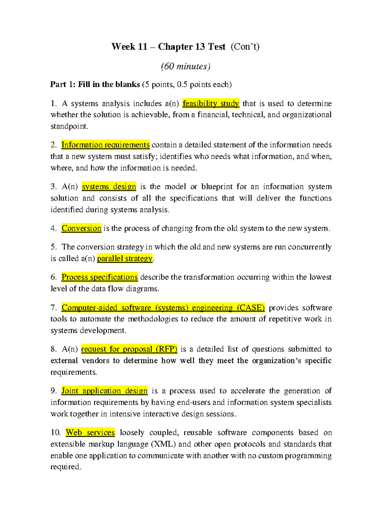 Week 11 - Chapter 13 Test Solutions (60 min) - Studocu