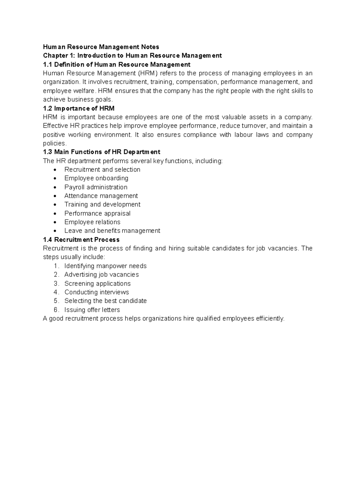 HRM Notes CH 1: Intro to Human Resource Management - Studocu