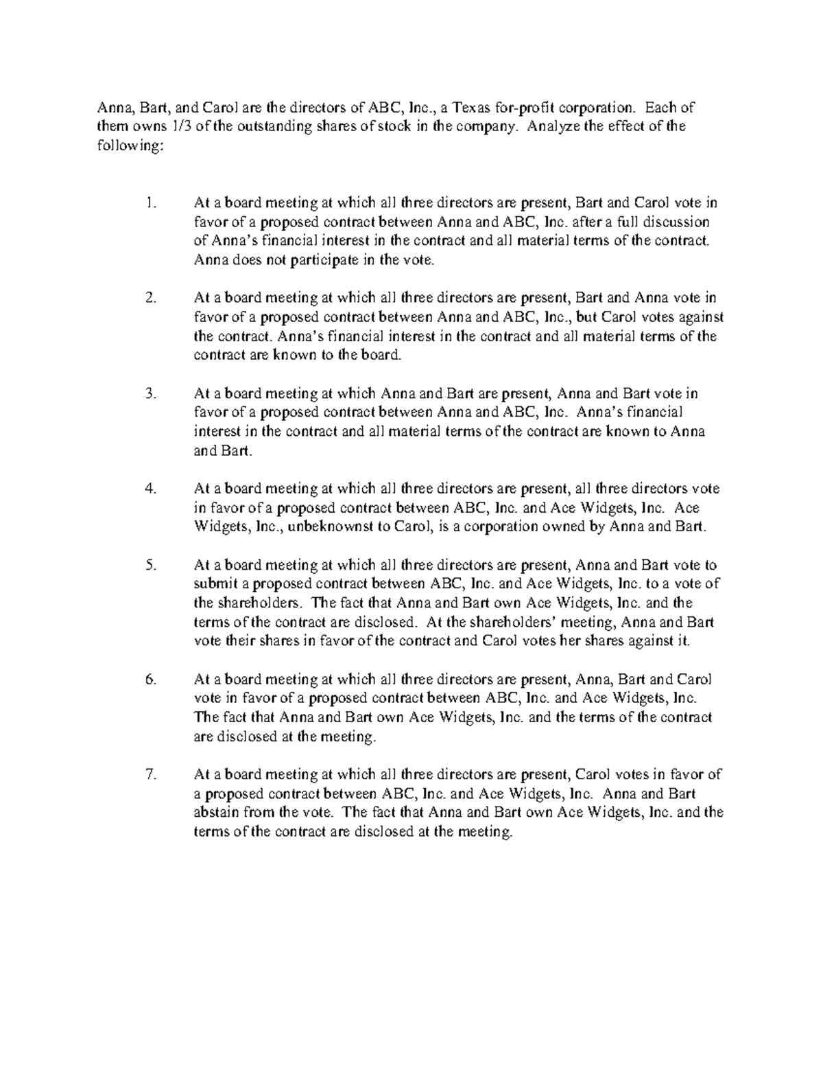 Corp Handout 13 - Analysis of Interested Director Hypotheticals - Studocu