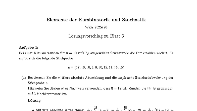 Musterlösung zu Blatt 3: Elemente der Kombinatorik und Stochastik WiSe ...