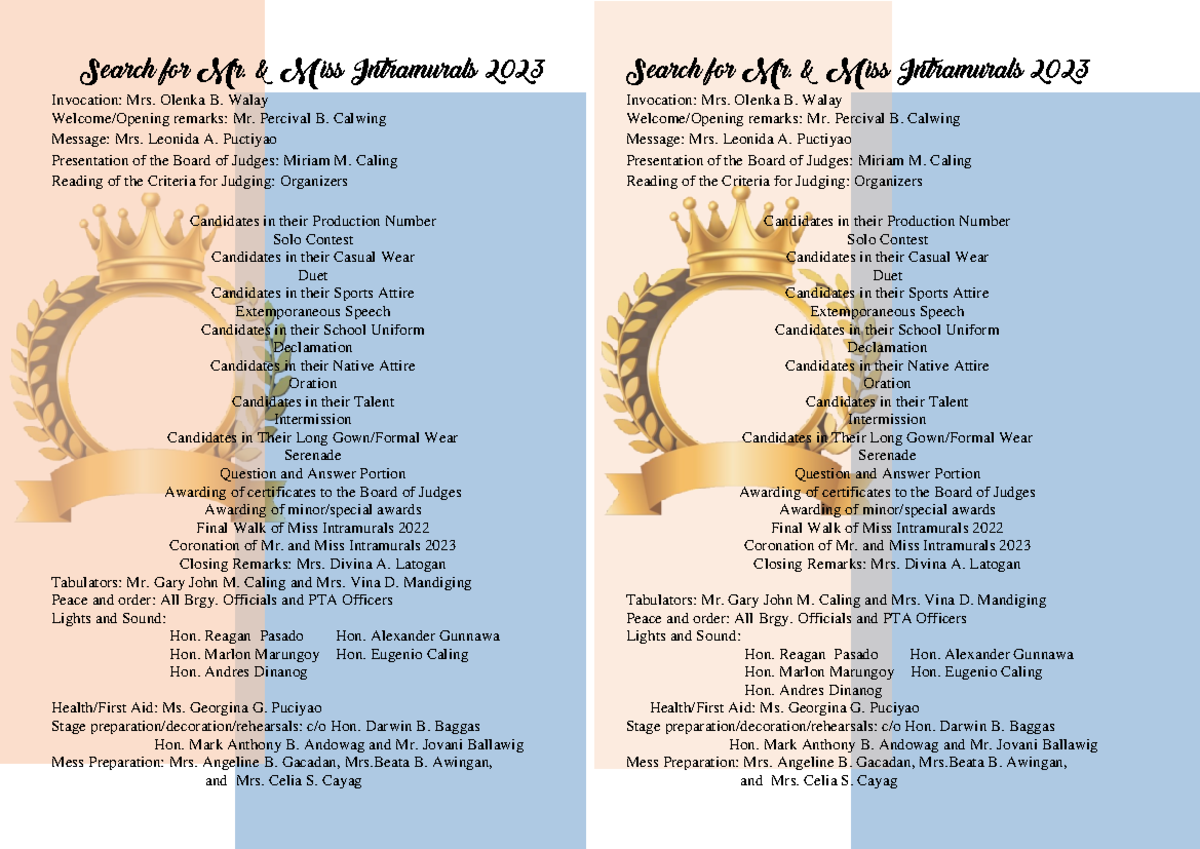Search for Miss - Search for Mr. & M iss Intramurals 202 3 Invocation ...