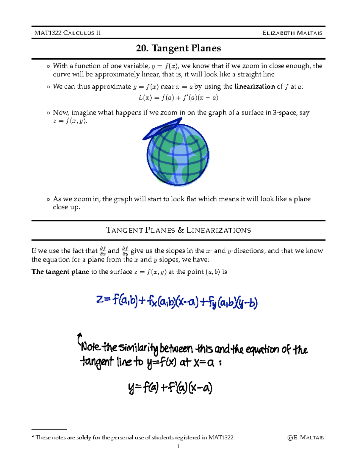MAT1322 Final Exam Notes: Tangent Planes and Linearization - Studocu
