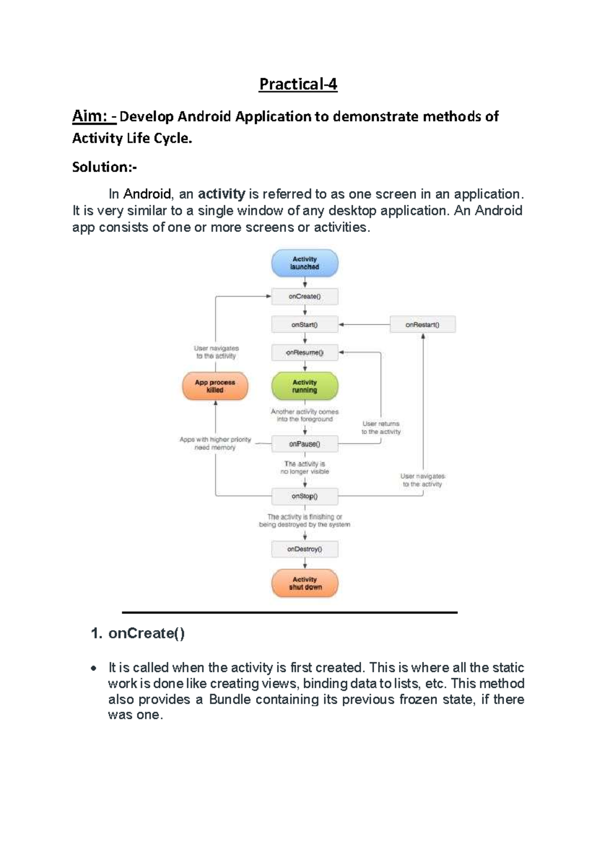 MADA PR-4: Android Activity Life Cycle Methods Explained - Studocu