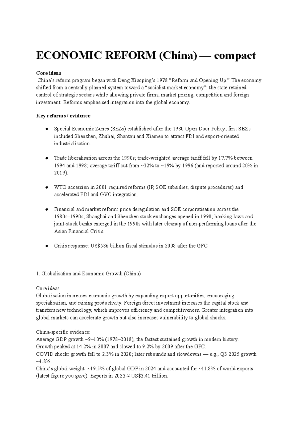 Case Study: China's Economic Reforms and Global Integration - Studocu