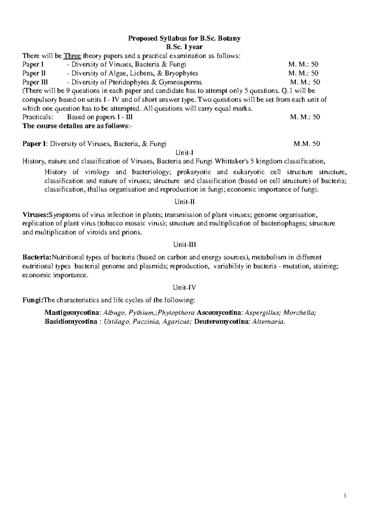 BSC Botany - Proposed Syllabus for 1st & 3rd Year Papers - Studocu