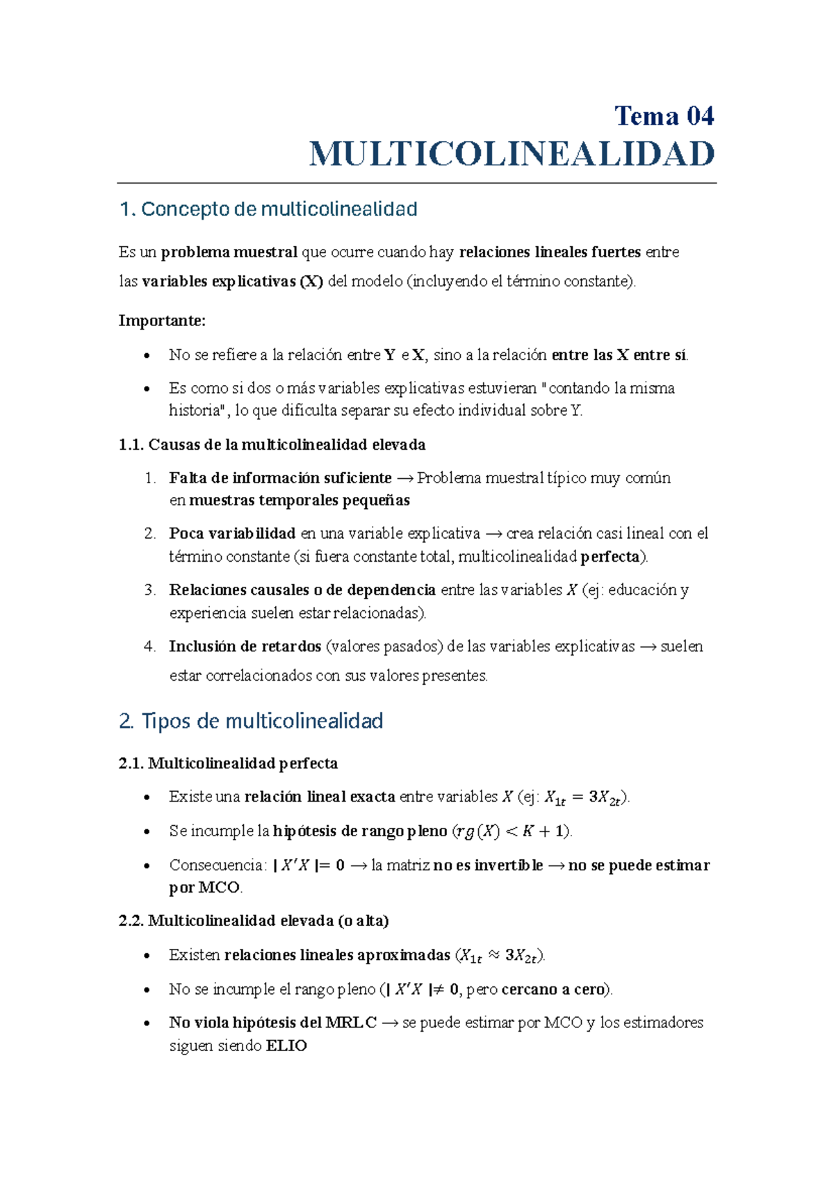 Tema 04: Multicolinealidad en Modelos de Regresión - ECON I Resumen ...