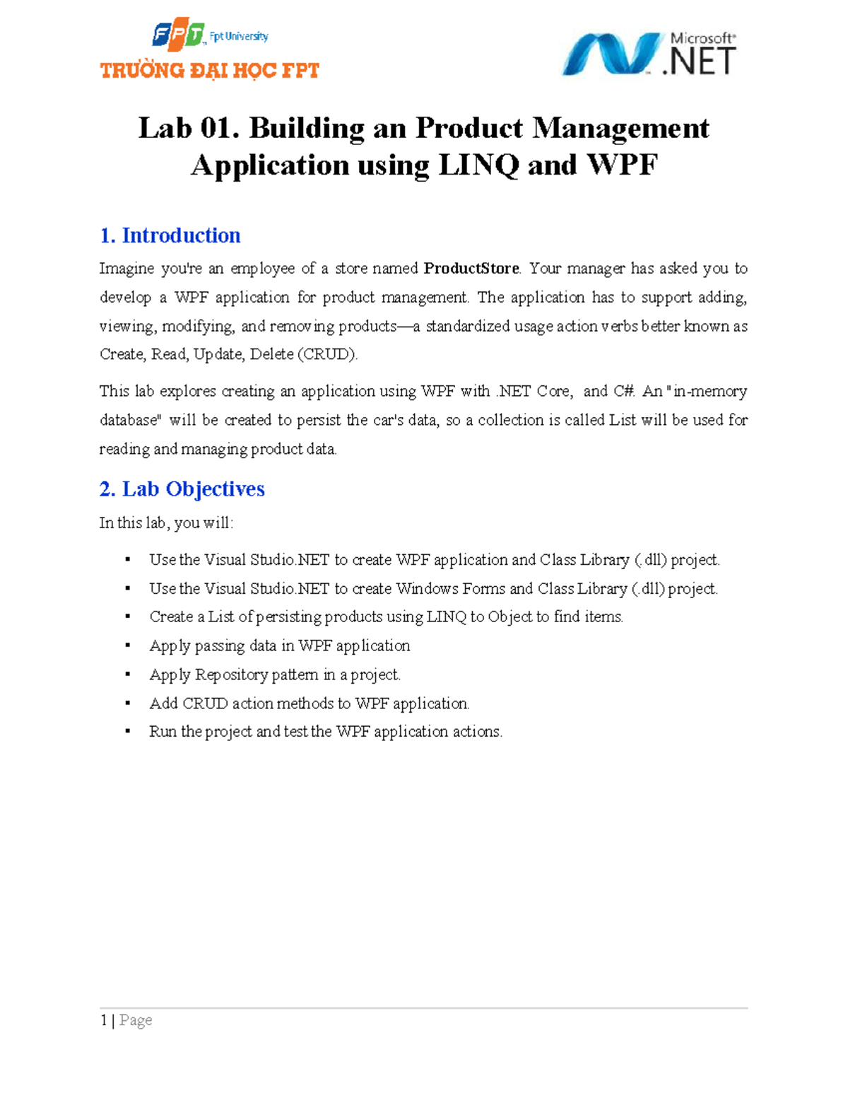PRN212 Lab 01: Product Management App Development with LINQ & WPF - Studocu