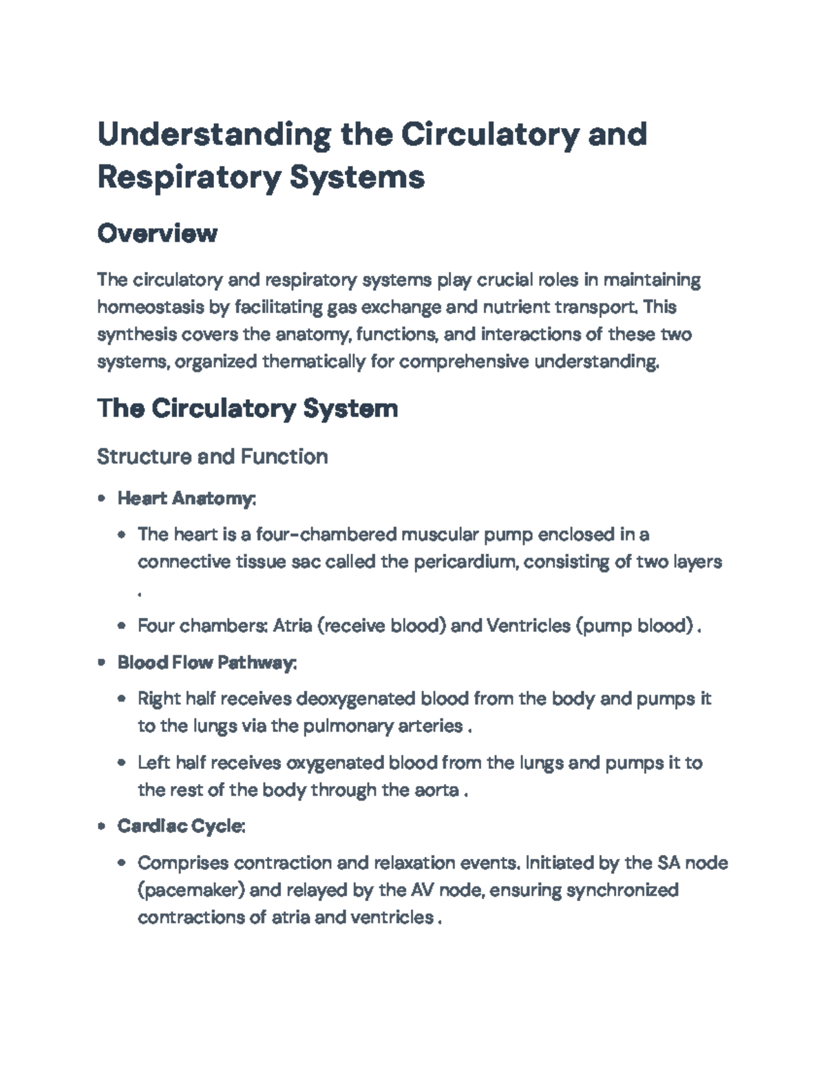 Circulatory and Respiratory Systems Overview (BIO 101 Lecture Notes ...