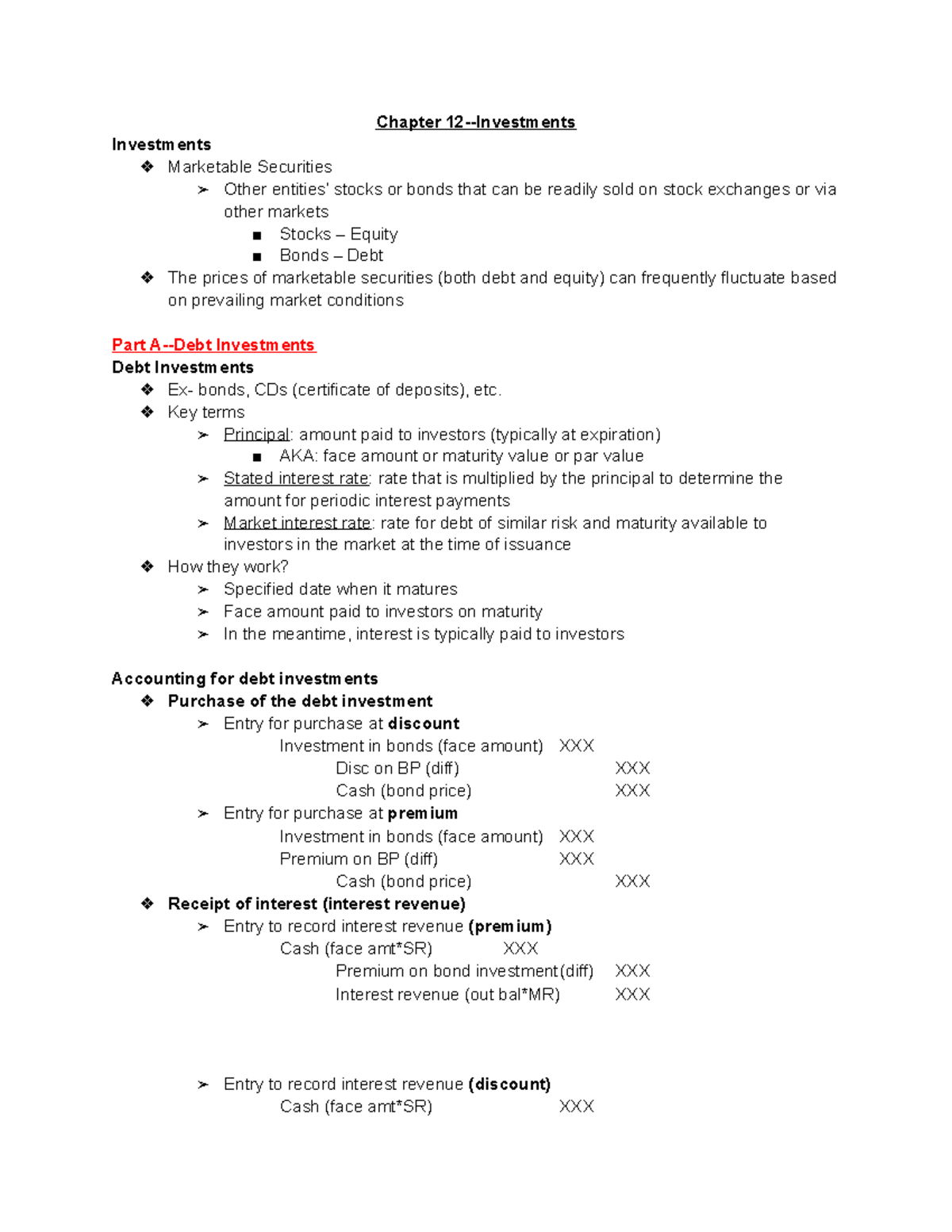 472 Exam 1 Review Guide: Investments and Debt Accounting - Studocu