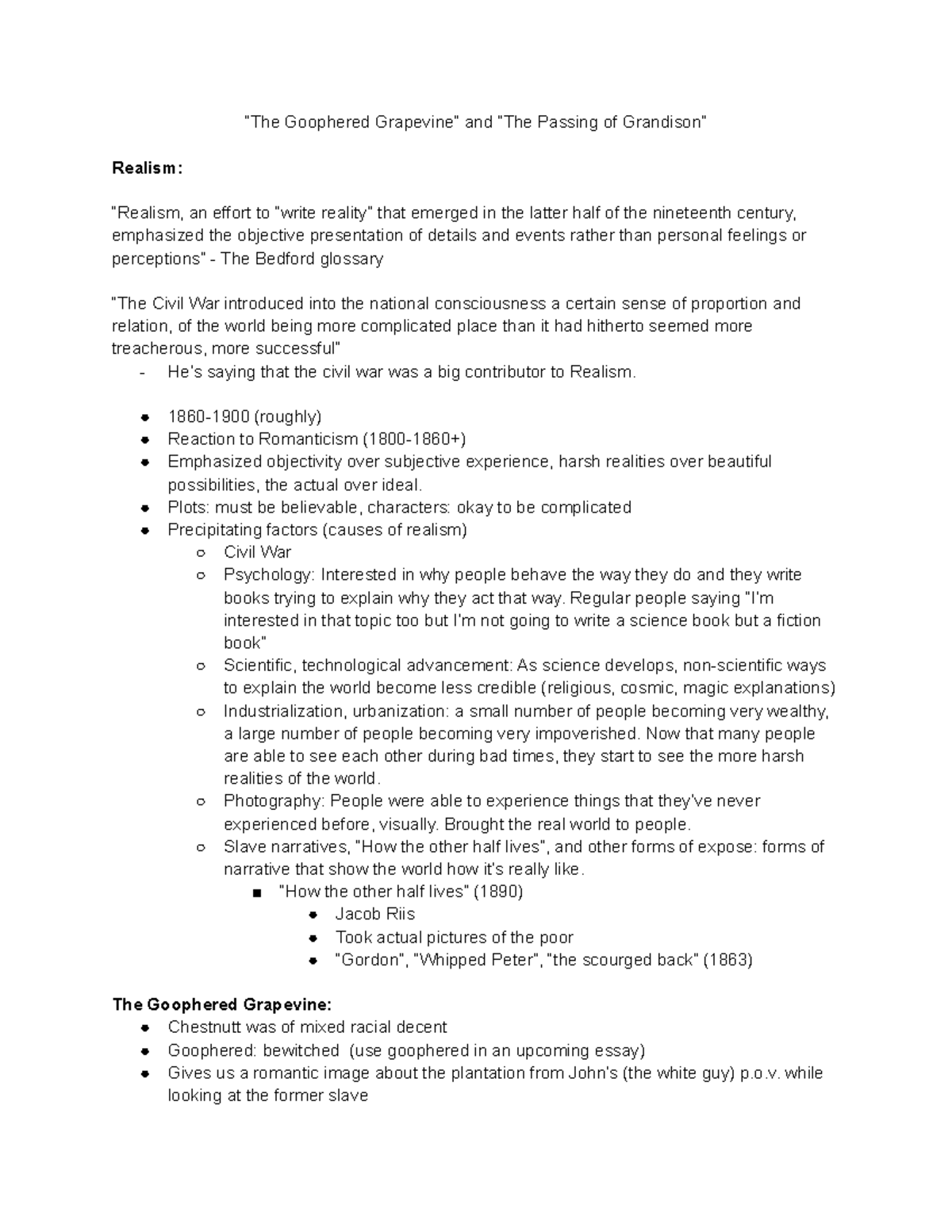 Realism Notes: Analyzing 