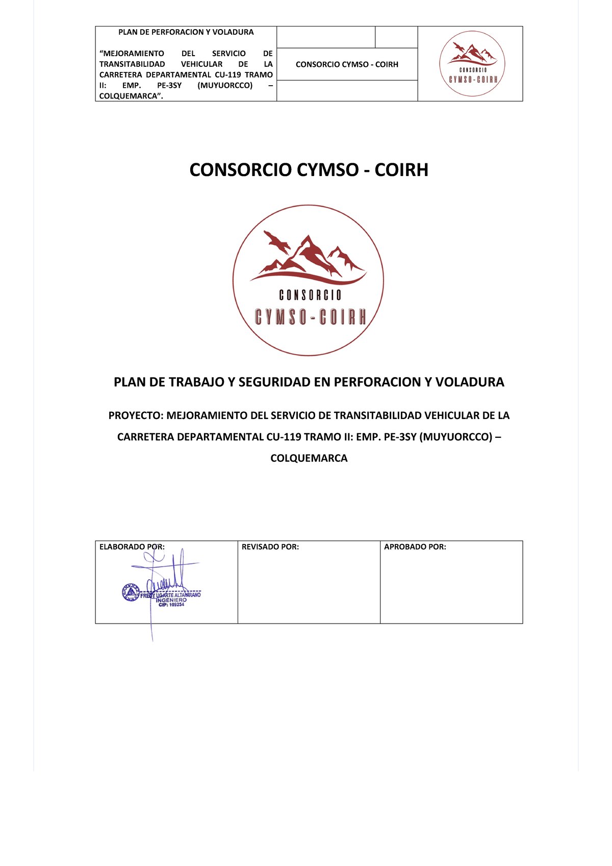 Plan de Trabajo y Seguridad en Perforación y Voladura CU-119 - Document Preview