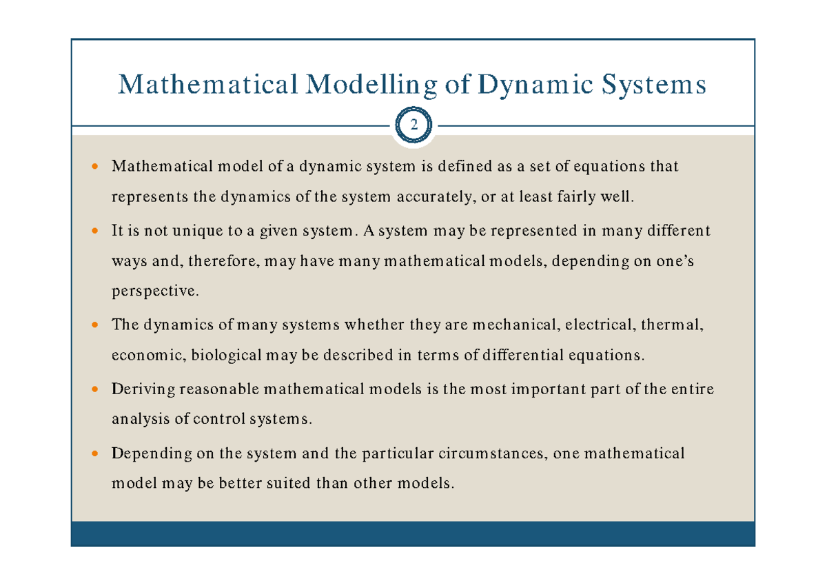 Mathematical Modelling of Dynamic Systems - Control L4 6 Lecture Notes ...