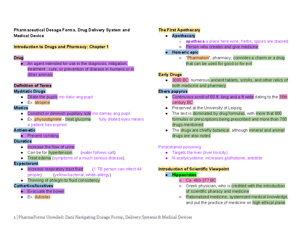 PH 211 Lecture Notes - Pharmaceutical Dosage Forms & Drug Delivery ...