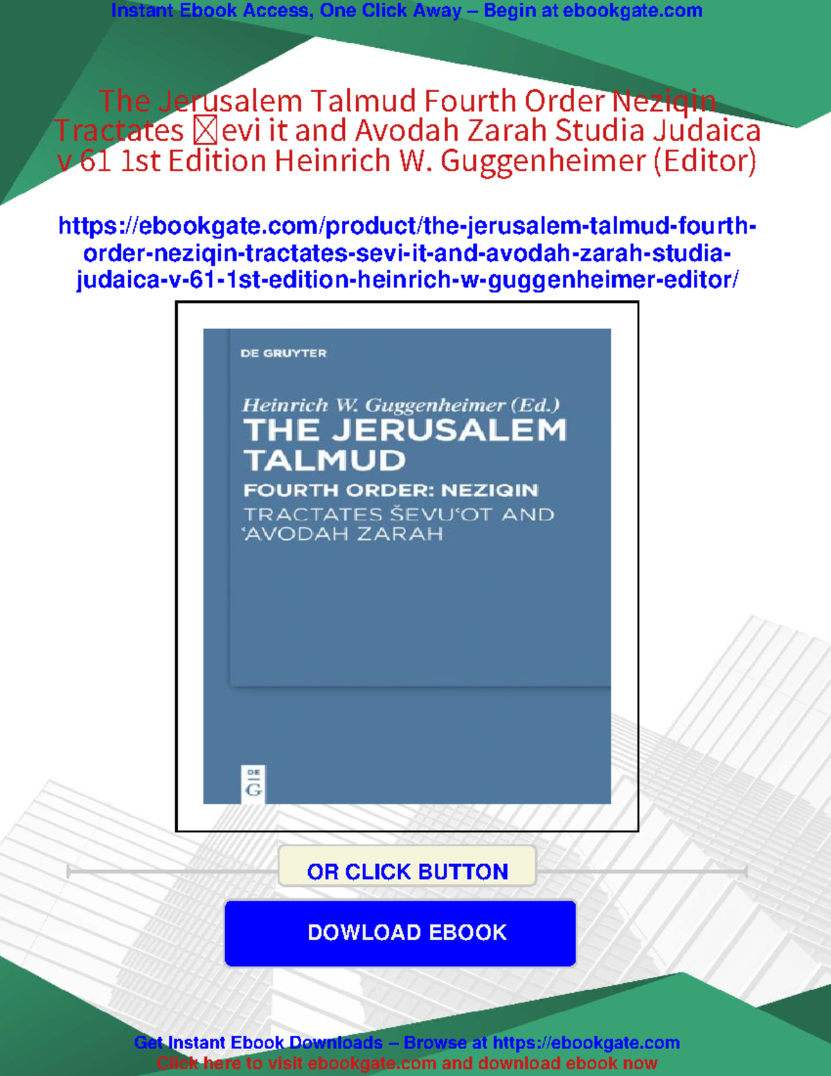 The Jerusalem Talmud: Fourth Order Neziqin Tractates Ševuot & Avodah ...
