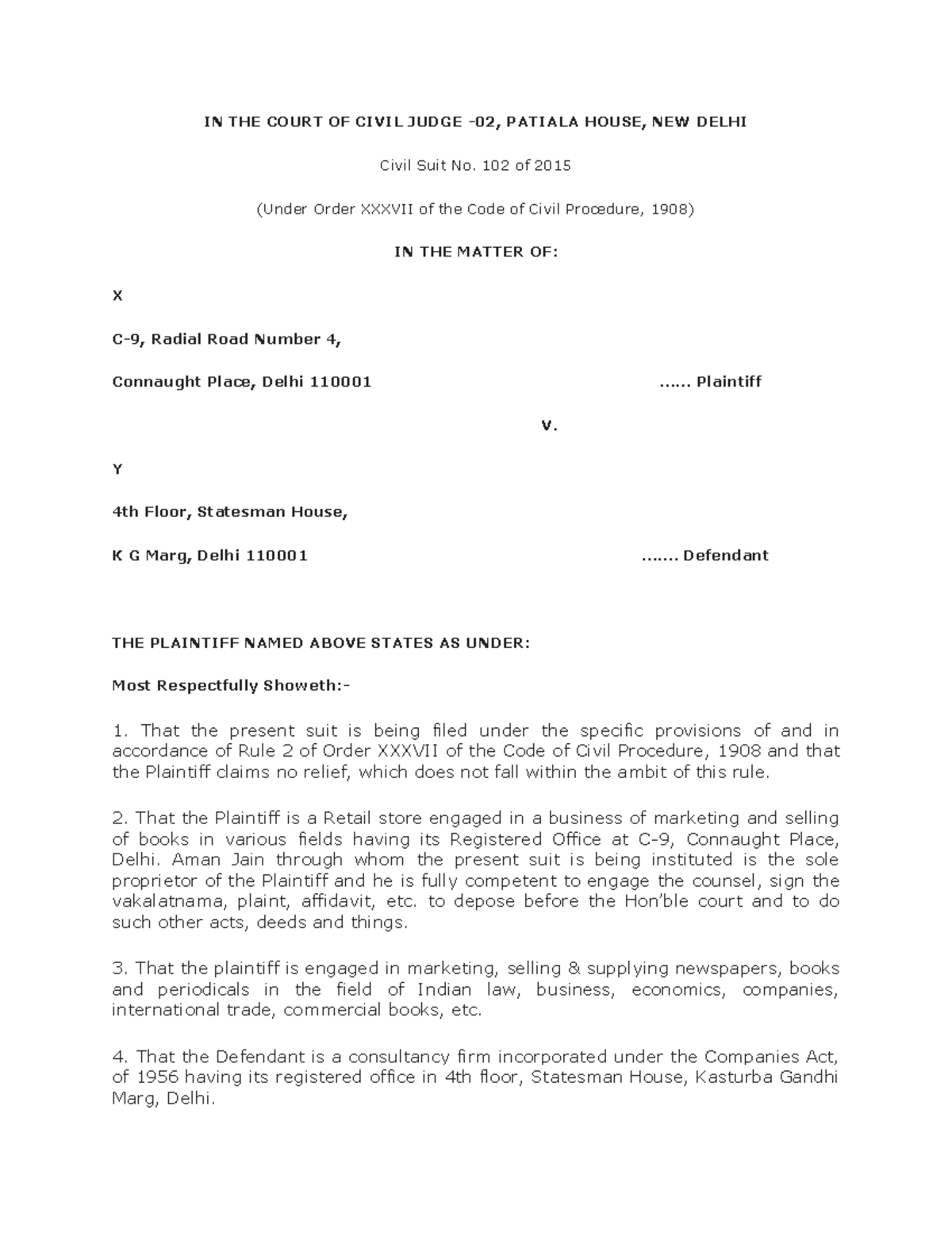 Plaint and Written Statement - BBA LLB - IPU - Studocu